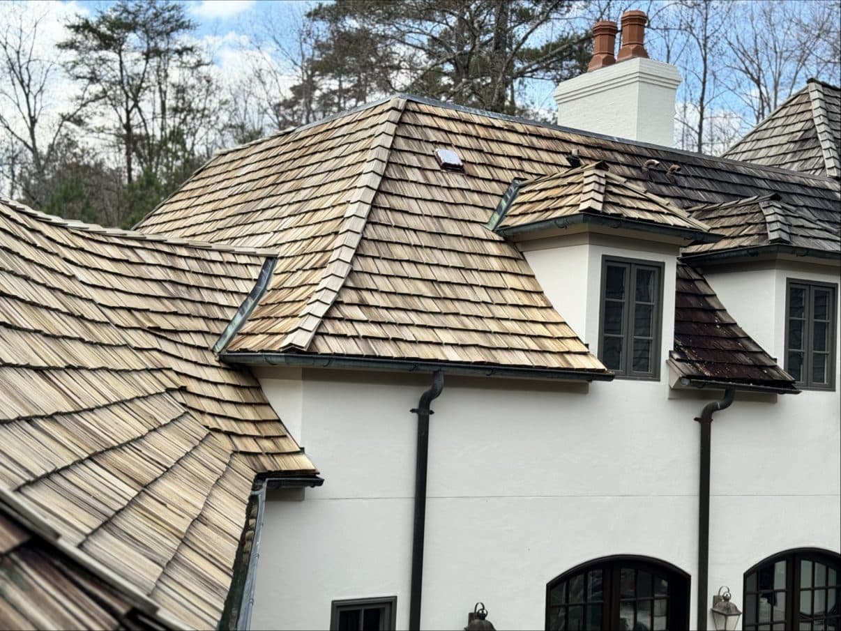Cedar shake roof after a soft wash, Birmingham metro