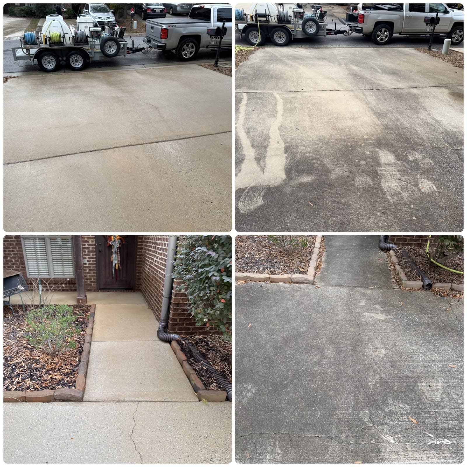 Driveway and sidewalk concrete before and after cleaning, Birmingham metro