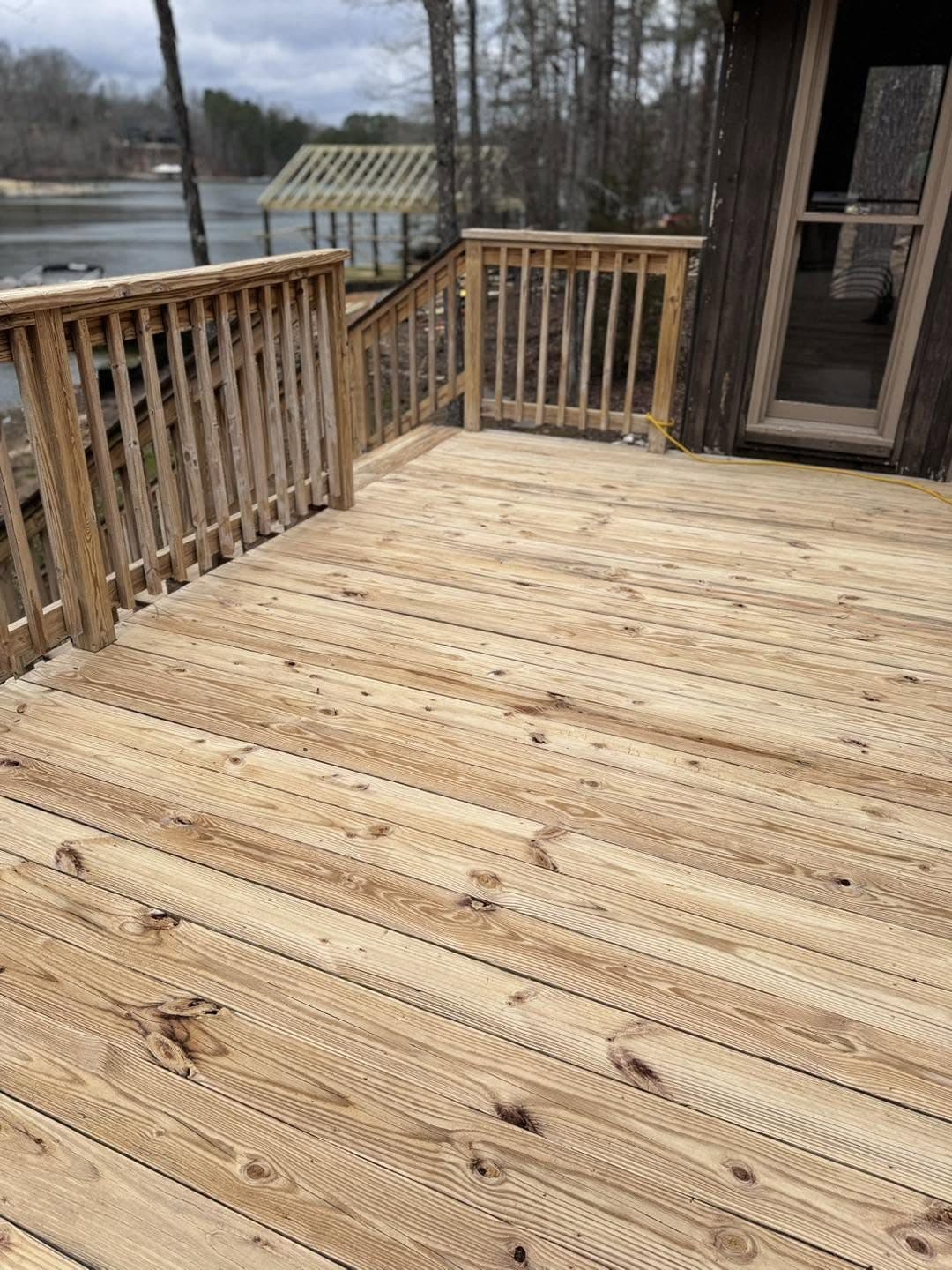 Wood deck off the back door after cleaning and restoration, Birmingham metro