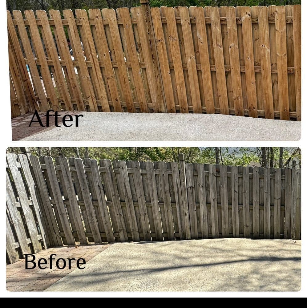 Wood privacy fence before and after cleaning and restoration, Birmingham metro